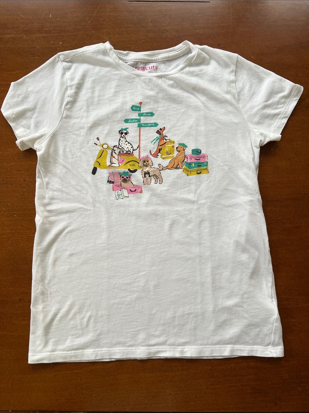 Crewcuts White Short-Sleeve Kids Tee with Colorful Travel Dog Graphic